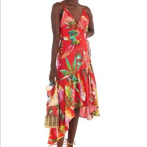 Farm Rio red Macaw wrap dress